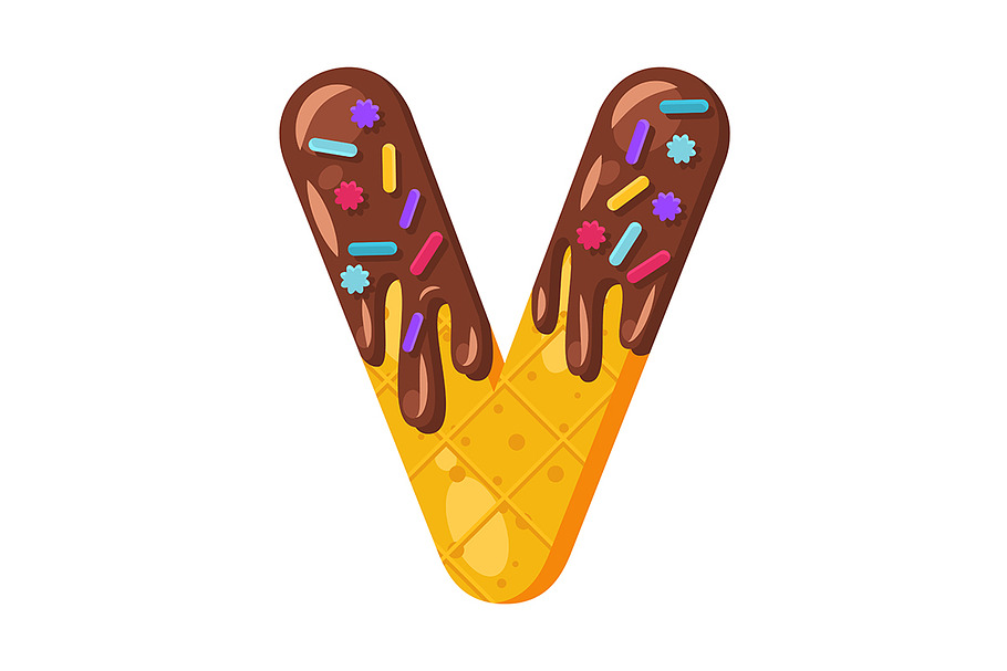 Donut cartoon V letter illustration in Illustrations - product preview 8