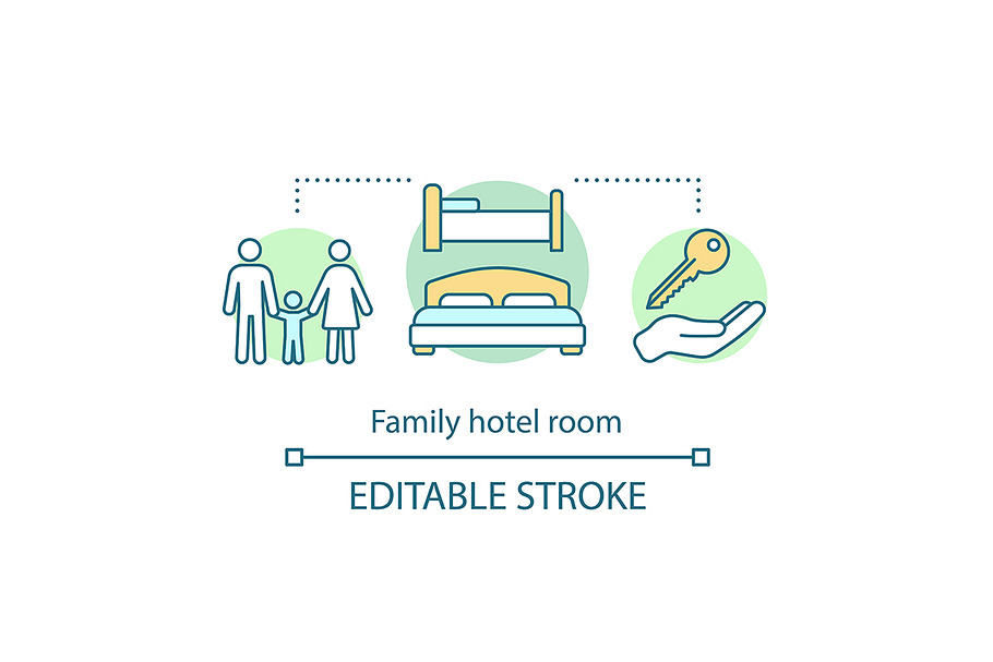 Family hotel room concept icon