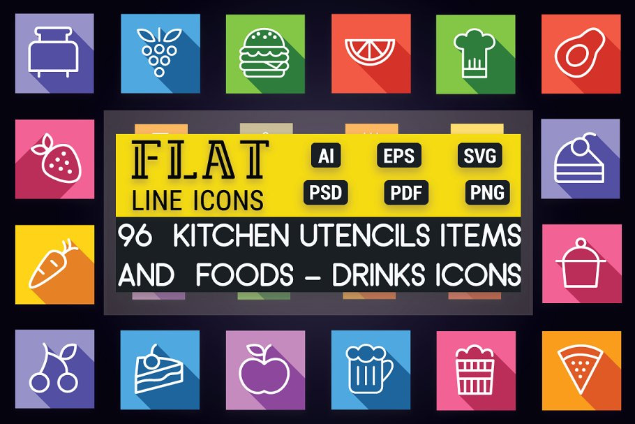 Foods - Drinks & Kitchen Flat Icons