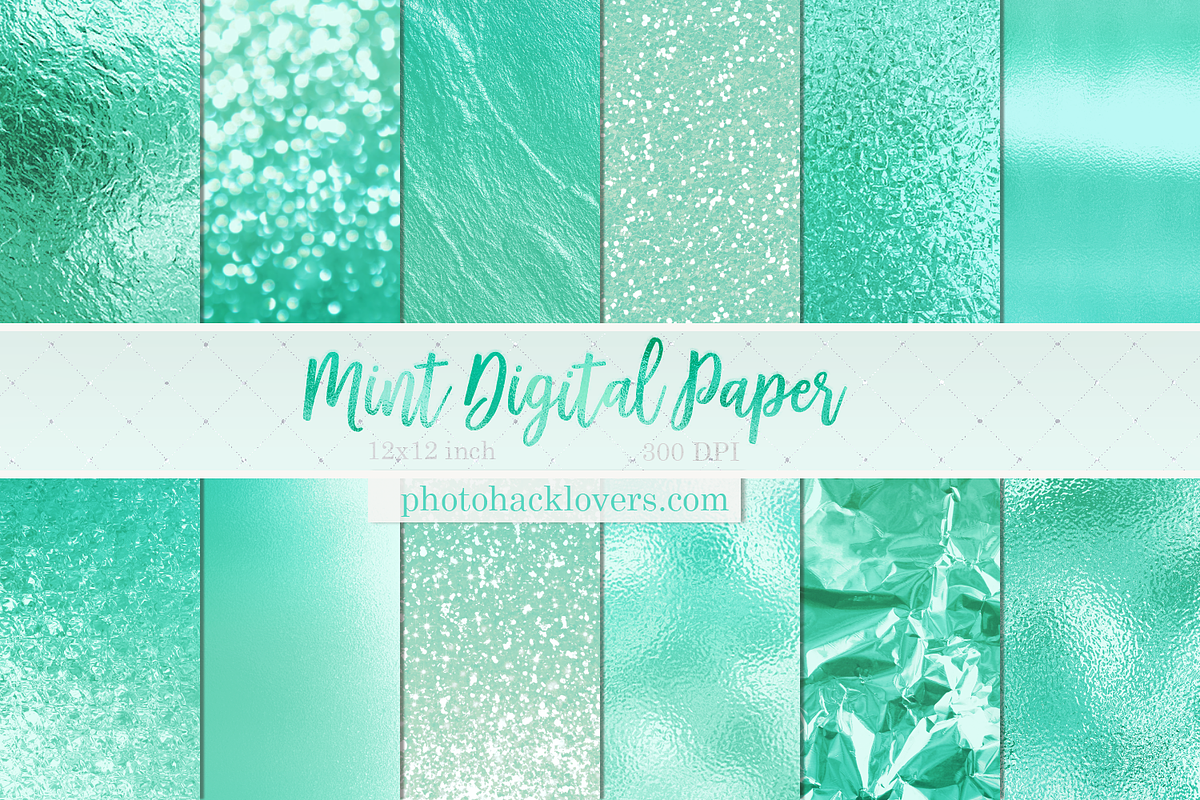 Mint Foil Digital Paper in Textures - product preview 8