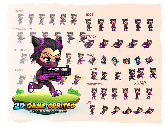 SuperCat Girl 2D Game Sprites in Illustrations - product preview 1