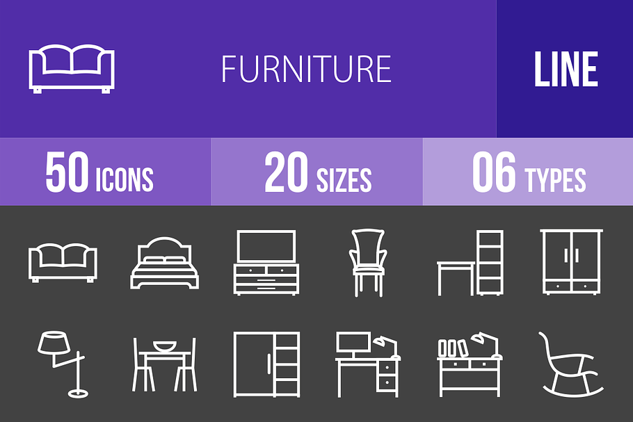 50 Furniture Line Inverted Icons