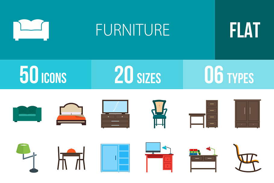 50 Furniture Flat Multicolor Icons