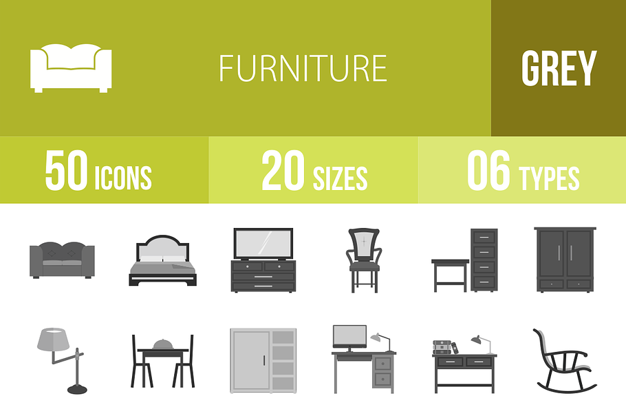 50 Furniture Greyscale Icons
