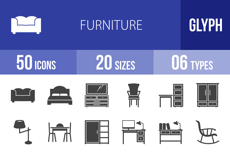 50 Furniture Glyph Icons