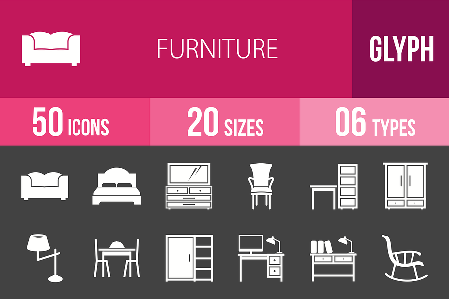 50 Furniture Glyph Inverted Icons