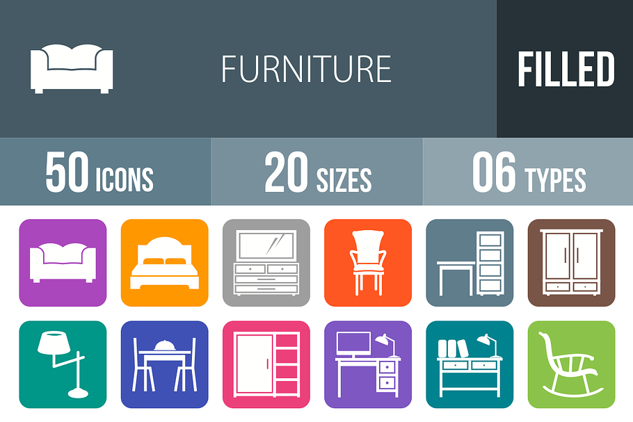 50 Furniture Flat Round Corner Icons