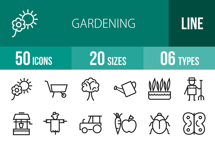 50 Gardening Line Icons