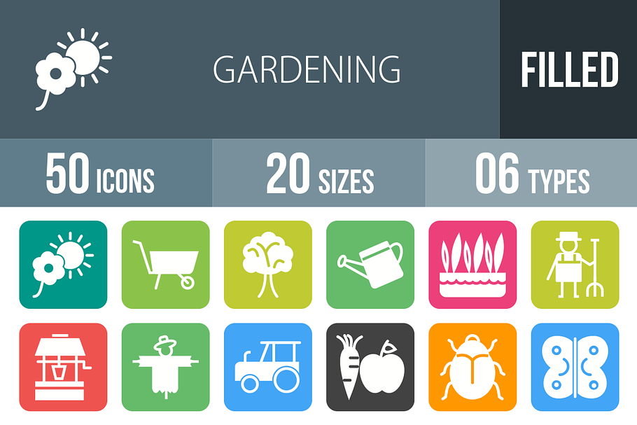 50 Gardening Flat Round Corner Icons