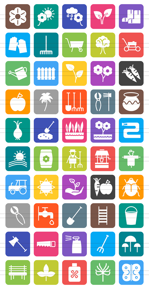 50 Gardening Flat Round Corner Icons in Icons - product preview 1