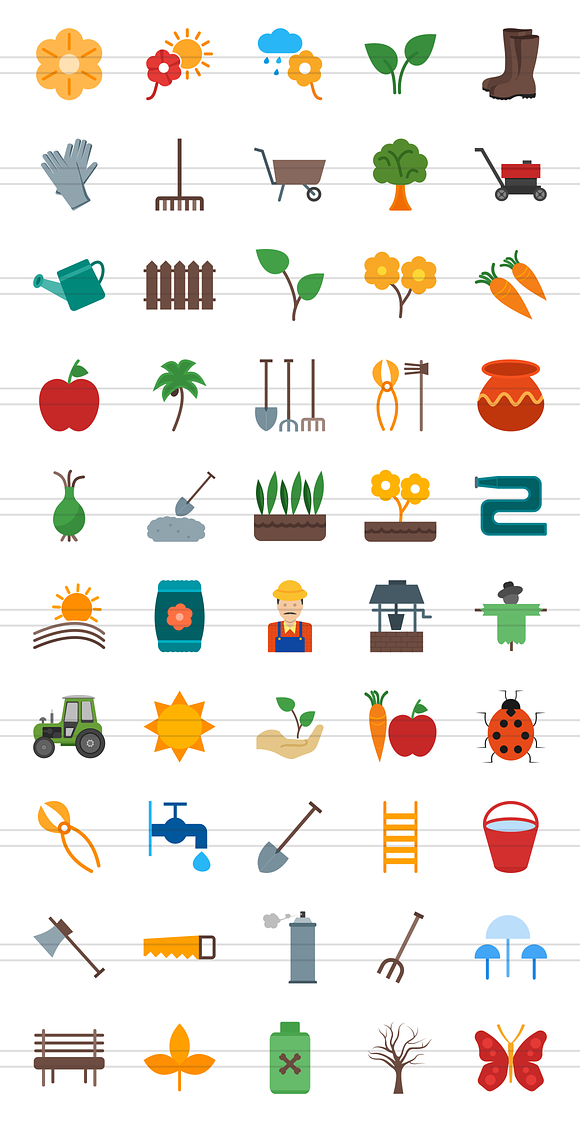 50 Gardening Flat Multicolor Icons in Graphics - product preview 1