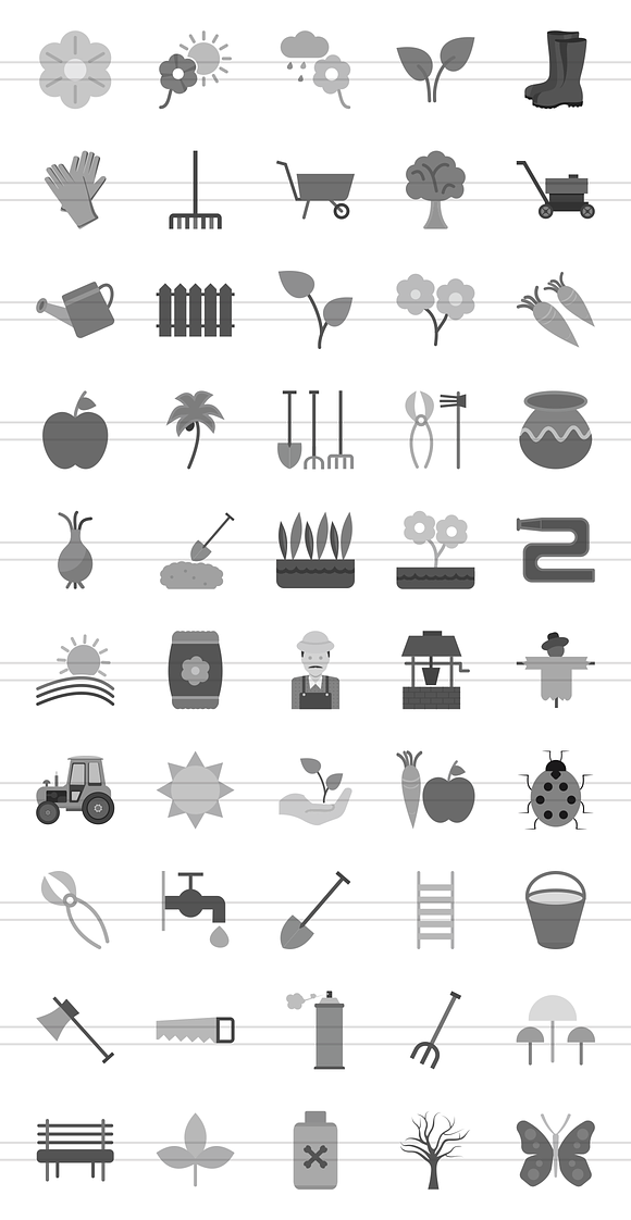 50 Gardening Greyscale Icons in Graphics - product preview 1