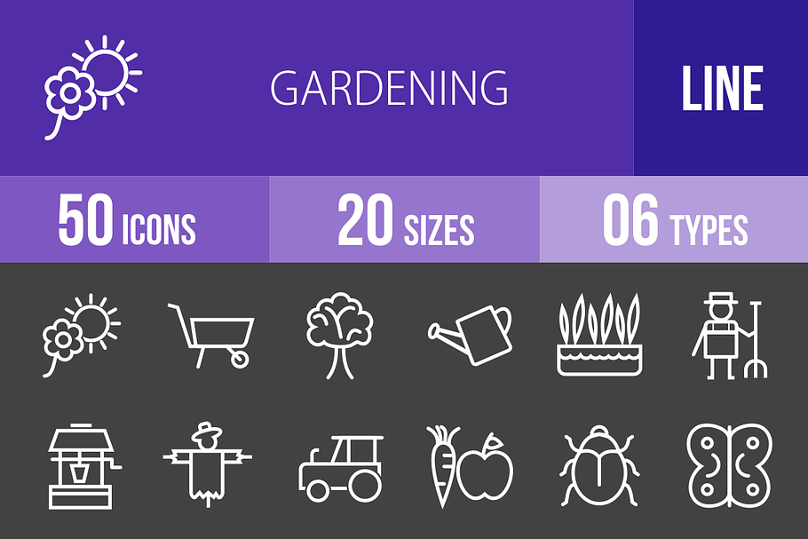 50 Gardening Line Inverted Icons