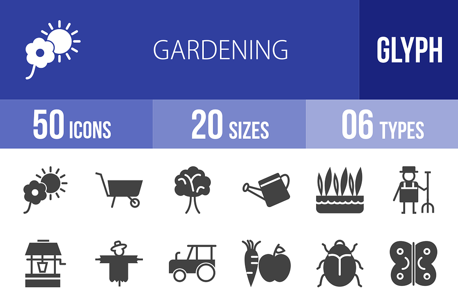 50 Gardening Glyph Icons