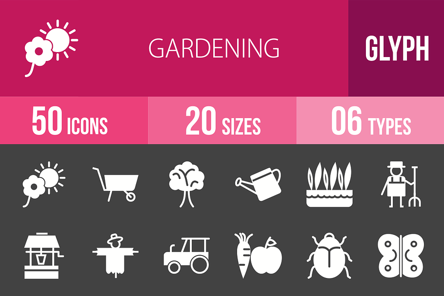 50 Gardening Glyph Inverted Icons