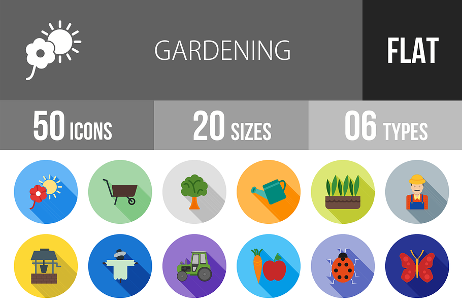 50 Gardening Flat Shadowed Icons