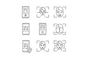 Facial recognition linear icons set
