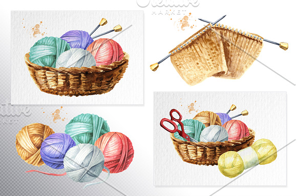 Handmade. Knitting set in Illustrations - product preview 2