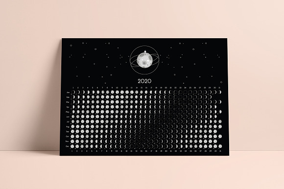 Moon Calendar 2020 in Stationery Templates - product preview 3
