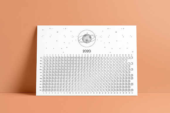 Moon Calendar 2020 in Stationery Templates - product preview 6