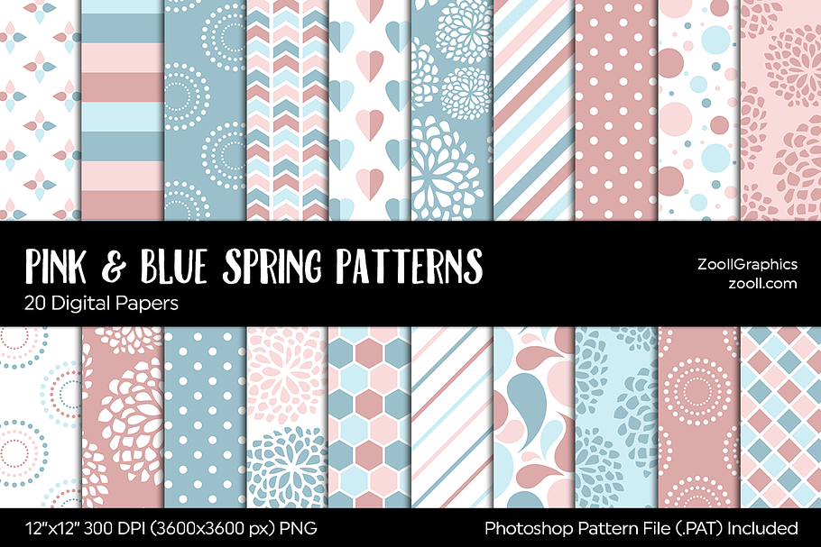 Pink & Blue Spring Digital Papers in Patterns - product preview 8