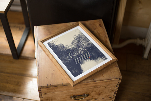 Framed Poster on Wooden Box in Product Mockups - product preview 3