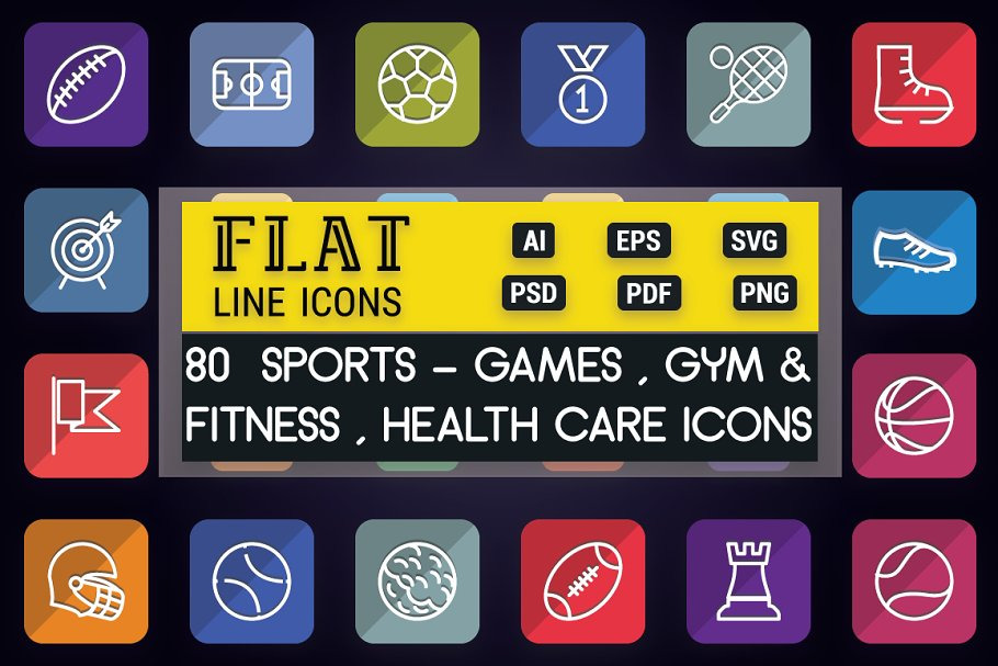 Sports, Games & Fitness Flat Icons