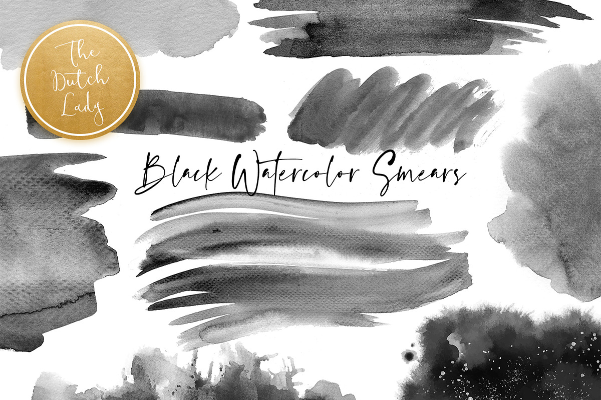 Black Watercolor Smear Clipart Set in Illustrations - product preview 8