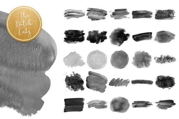Black Watercolor Smear Clipart Set in Illustrations - product preview 3