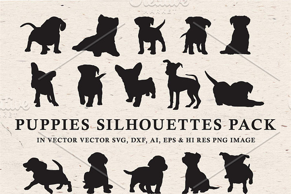 Dog Puppies Silhouettes in Vector