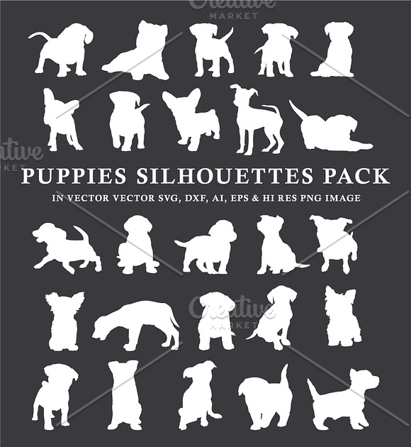 Dog Puppies Silhouettes in Vector in Illustrations - product preview 1