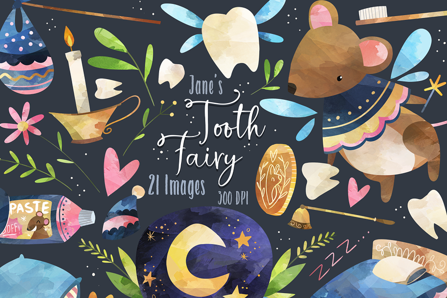 Watercolor Tooth Fairy Clipart in Illustrations - product preview 8