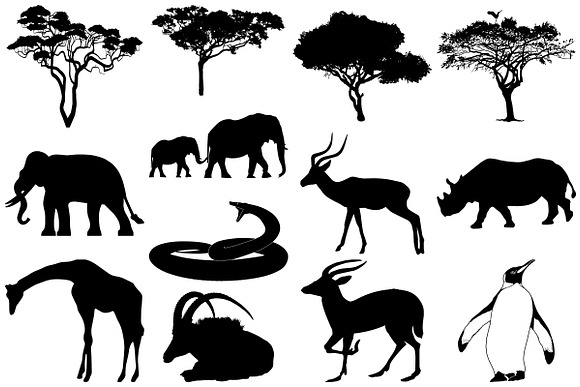 Wild/African Animal Silhouettes in Illustrations - product preview 1