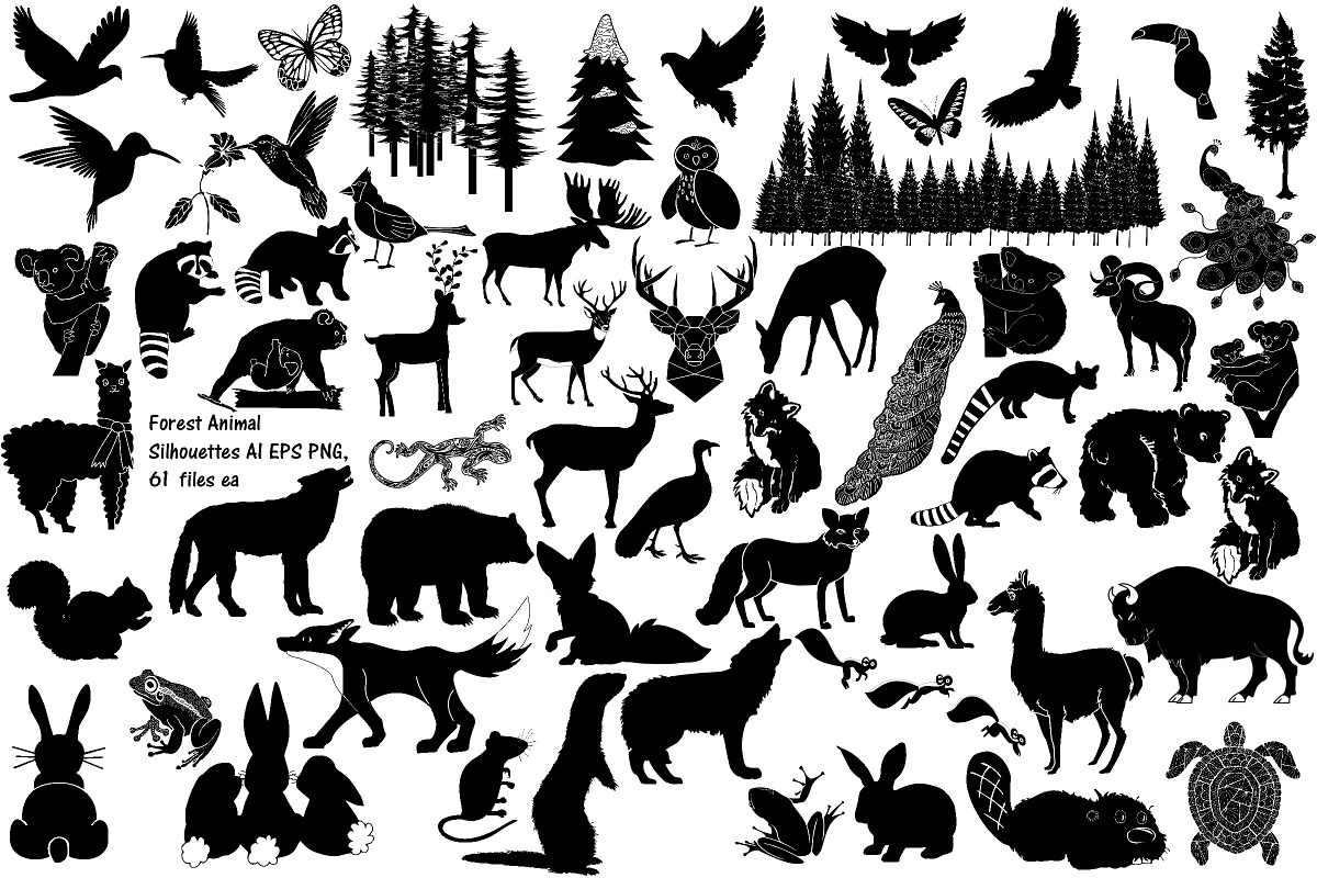 Forest Animal Silhouettes AI EPS PNG in Illustrations - product preview 8