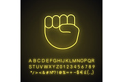 Raised fist emoji neon light icon