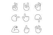 Hand gesture emojis linear icons set