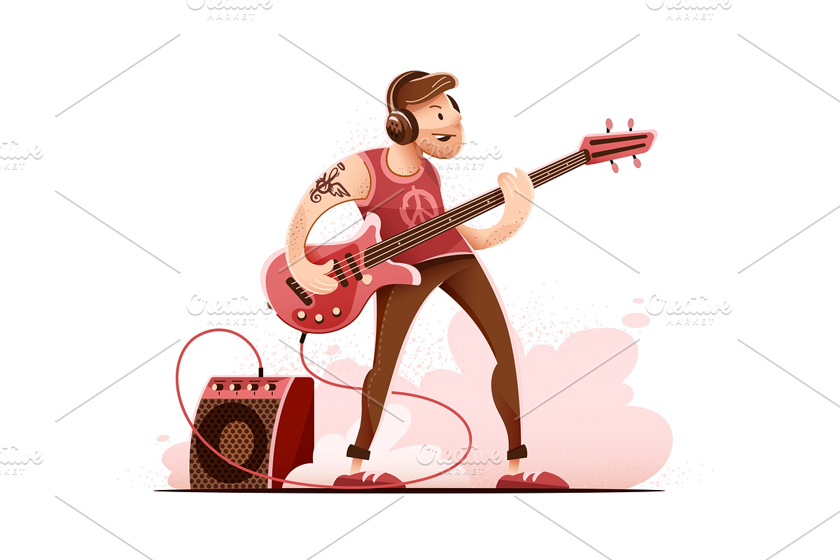 Rock guitar player in headphones. in Illustrations - product preview 8