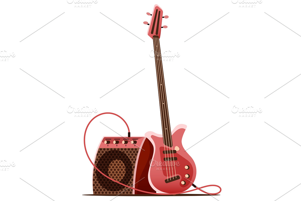 Bass guitar with amplifier. Musical. in Illustrations - product preview 8