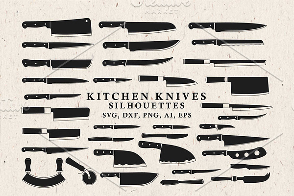 Kitchen Knives Silhouettes in Vector