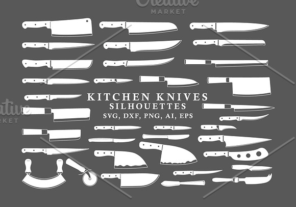 Kitchen Knives Silhouettes in Vector in Illustrations - product preview 1