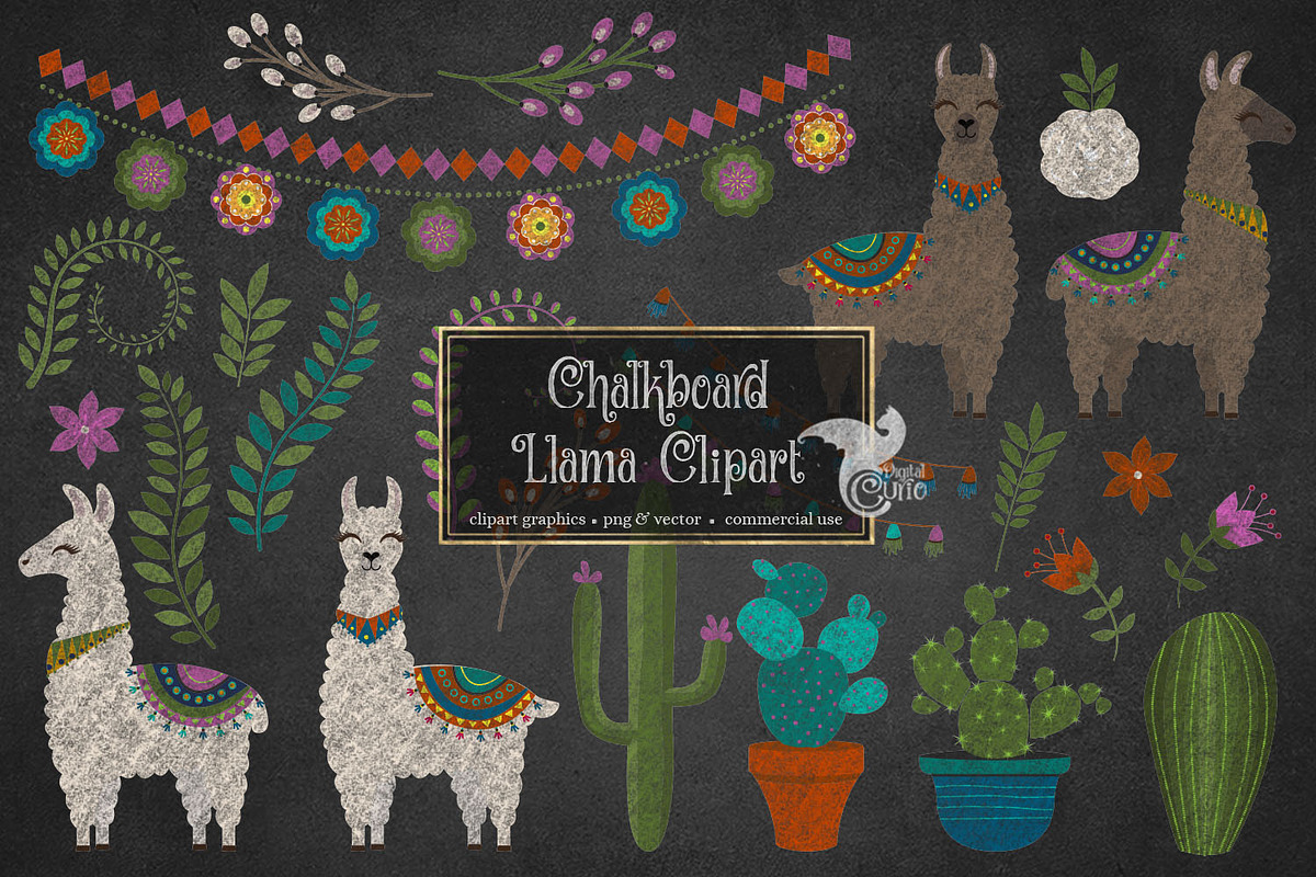 Chalkboard Llama Clipart in Illustrations - product preview 8