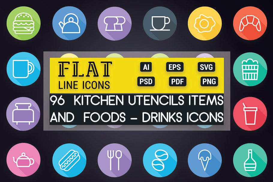 Foods - Drinks & Kitchen Flat Icons