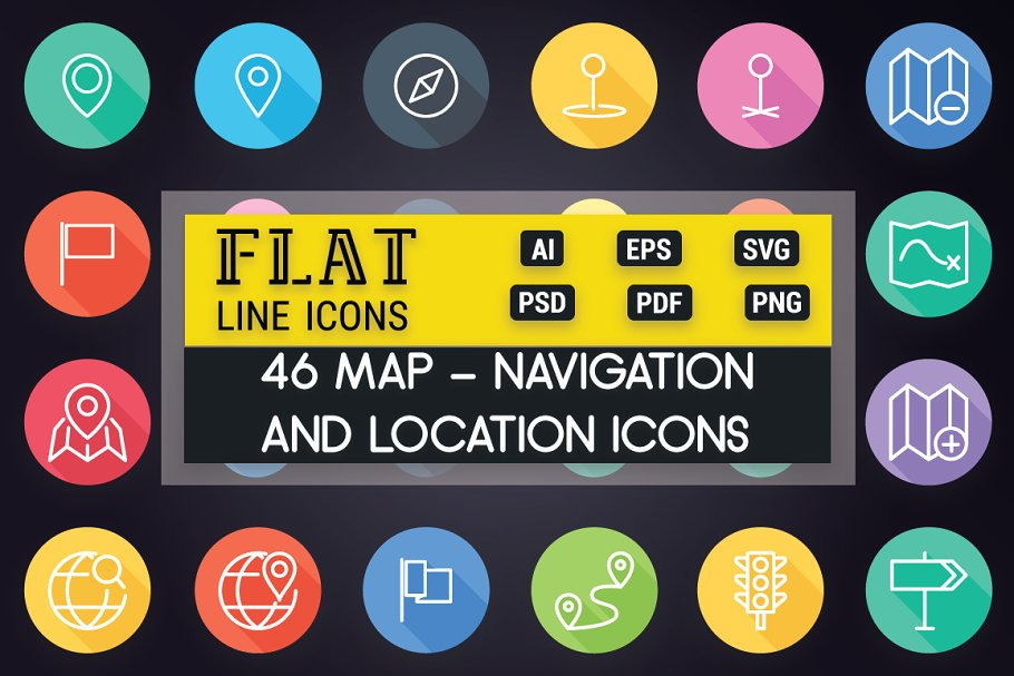 Map Location & Navigation Flat Icons