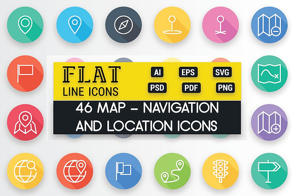 Map Location & Navigation Flat Icons in Icons - product preview 1