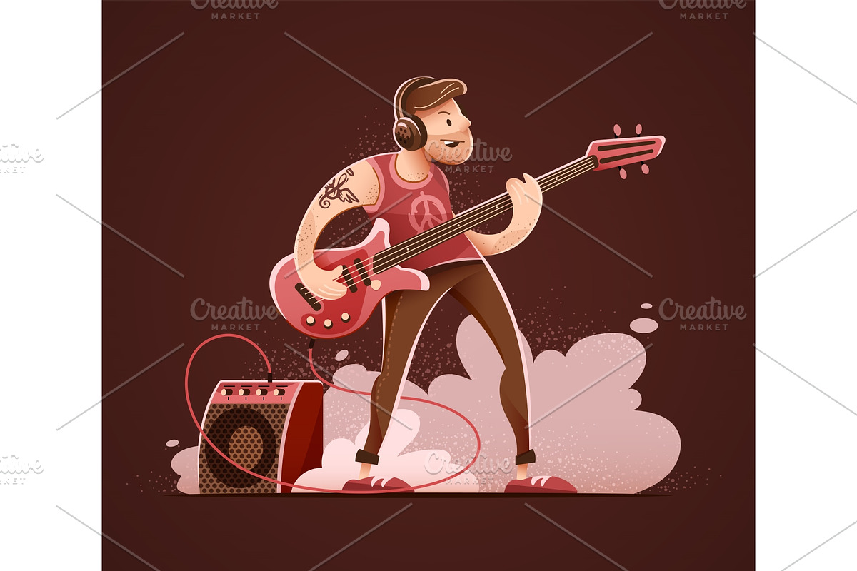 Rock guitar player in headphones. in Illustrations - product preview 8
