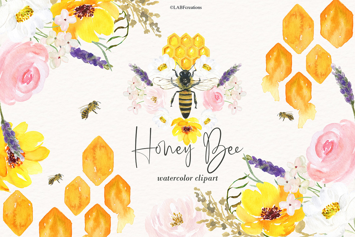 Honey Bee watercolor images in Illustrations - product preview 8