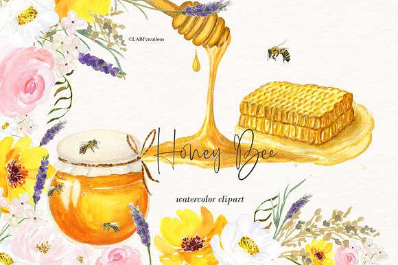 Honey Bee watercolor images in Illustrations - product preview 1