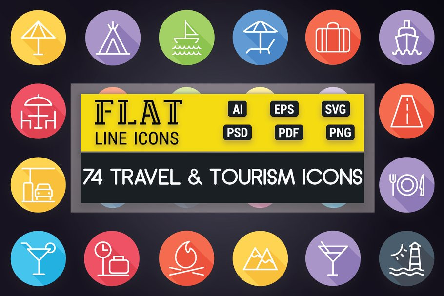 Travel and Tourism Flat Line Icons