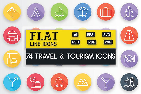 Travel and Tourism Flat Line Icons in Icons - product preview 1
