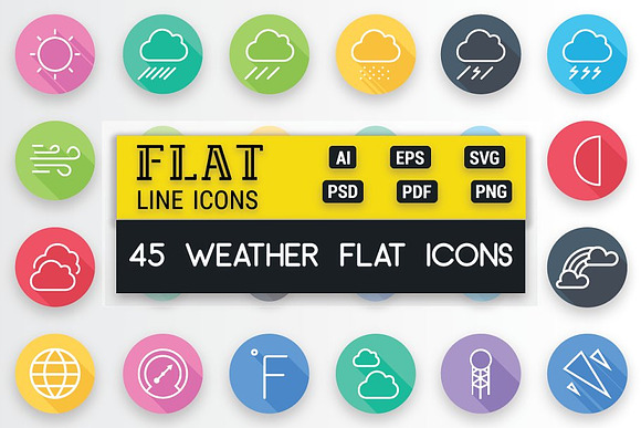 Weather and Forecast Flat Line Icons in Icons - product preview 1